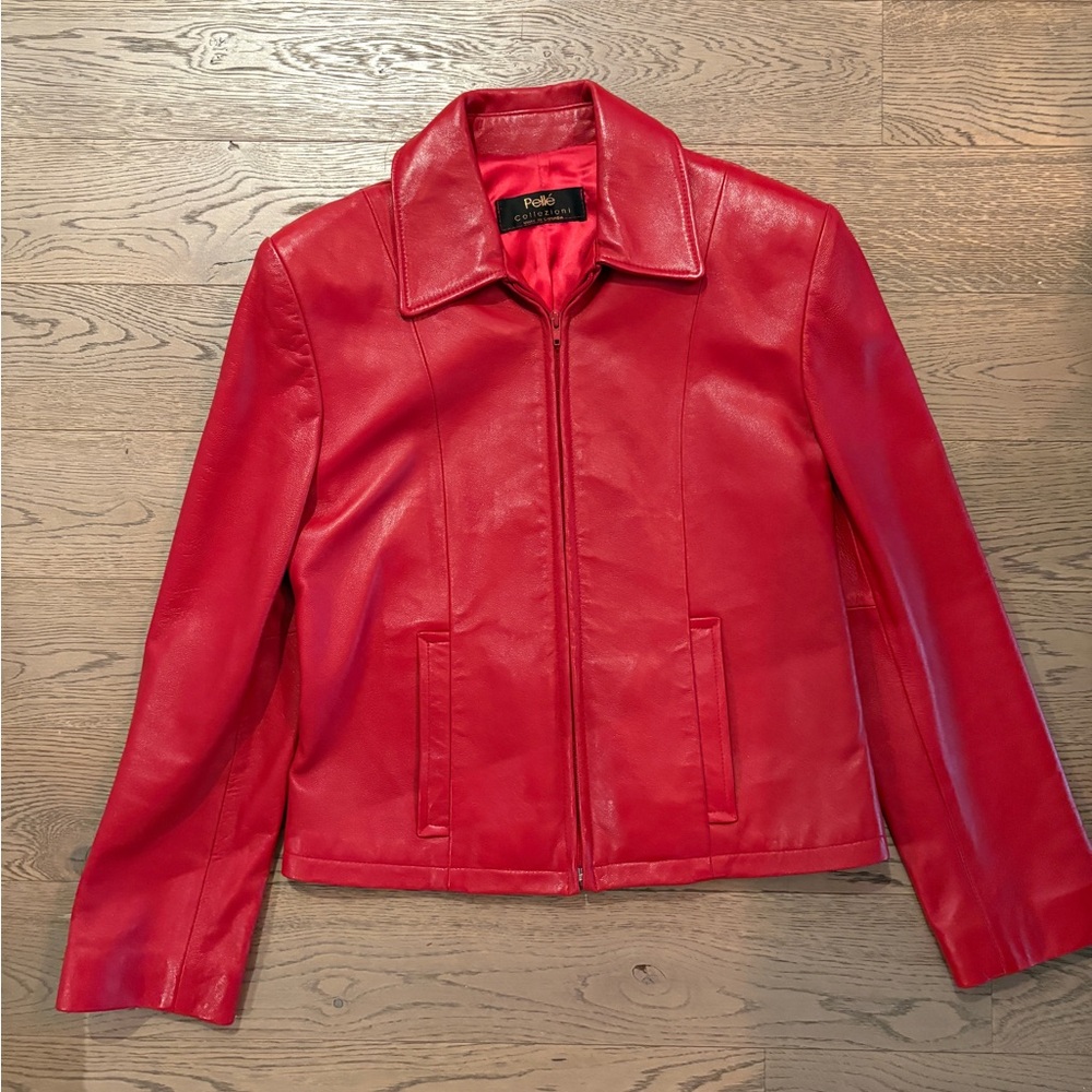 Red Leather Zip-up Jacket